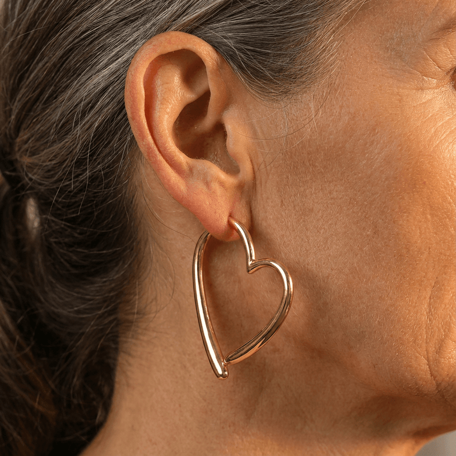 Elegant Polished Gold Plated Heart Hoop Earrings