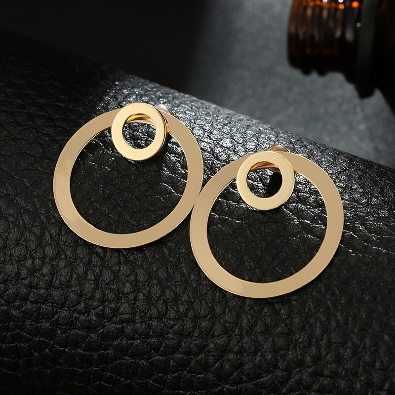 Minimalist Geometric Double Circle Drop Earrings