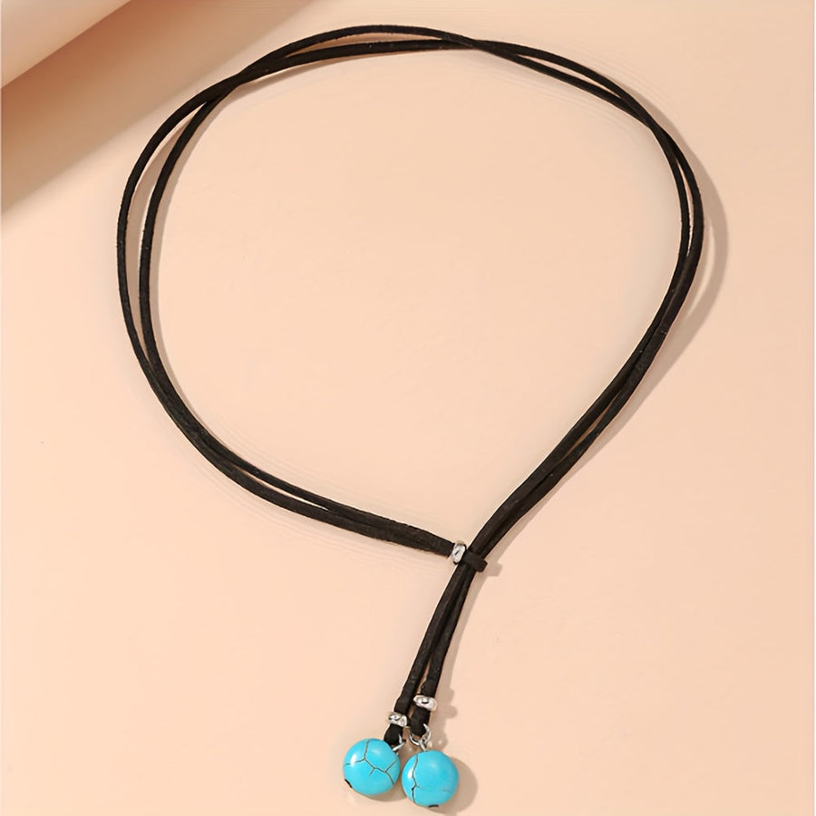 Minimalist Boho Turquoise Round Beads Adjustable Choker Necklace
