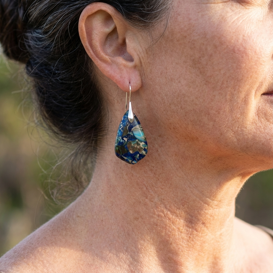 Natural Stone Abstract Jasper Drop Earrings