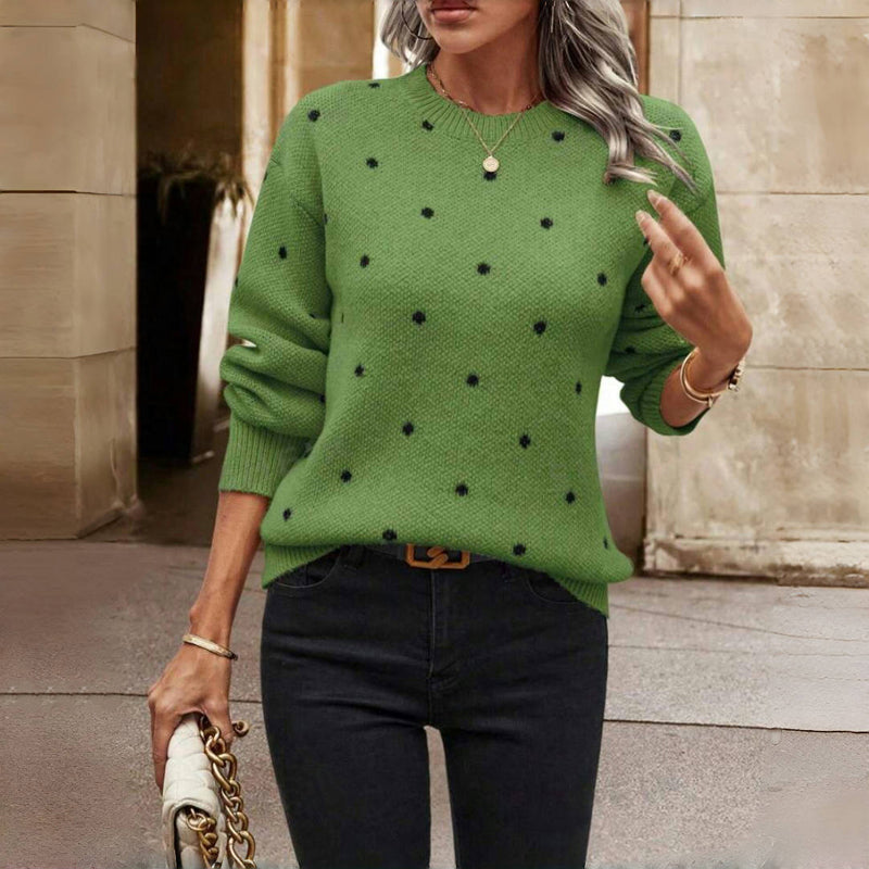 Knitted Sweater with Dots and Round Neck Warm and Soft for Women