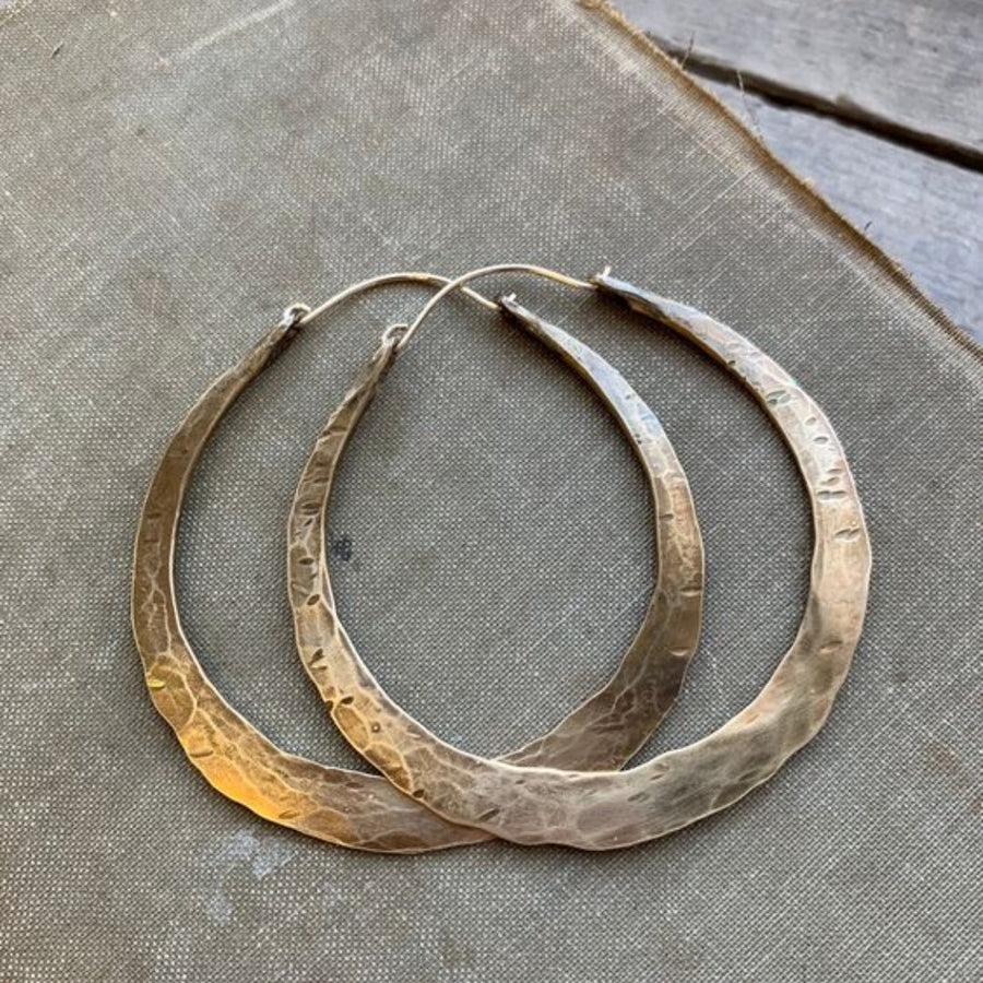 Vintage Hammered Gold Tone Hoop Earrings