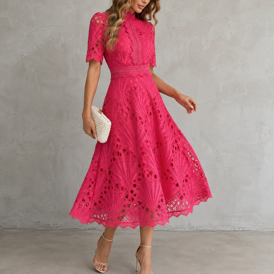 Charlisse – Ornate lace refinement – High-neck midi dress | EXCLUSIVE EDITION