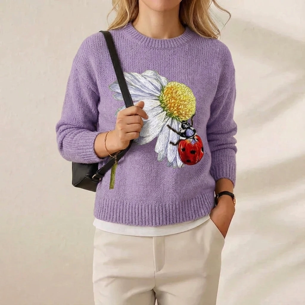 Cotton Sweater Purple with Daisy & Ladybug