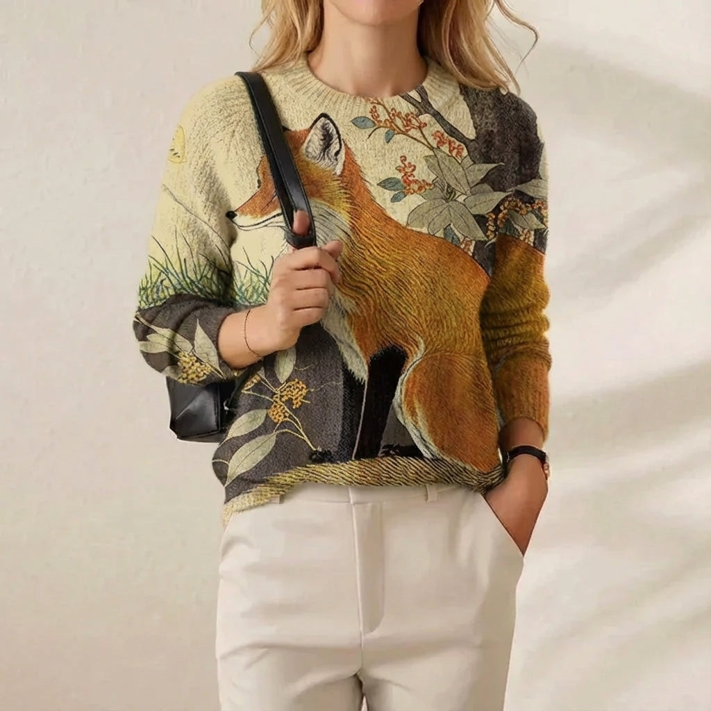 Cotton Sweater Cream with Fox Design