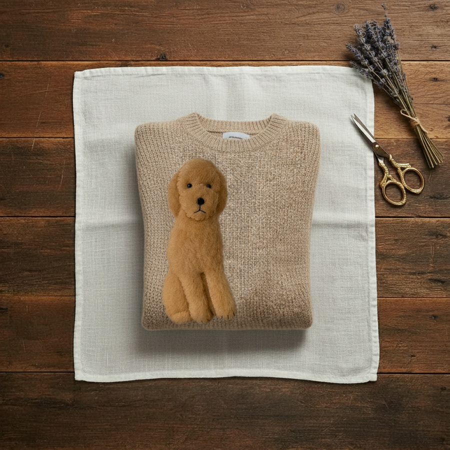 Cotton Sweater Cream with Brown Poodle