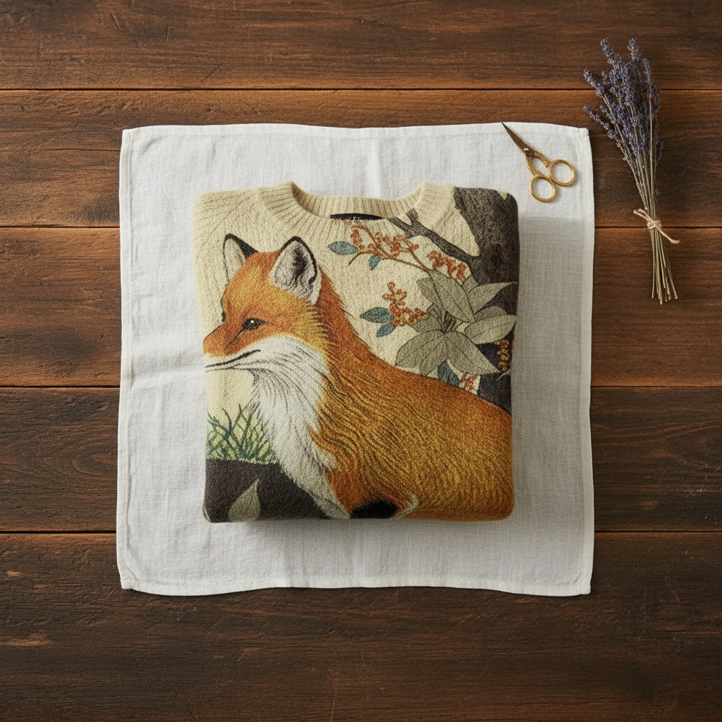 Cotton Sweater Cream with Fox Design