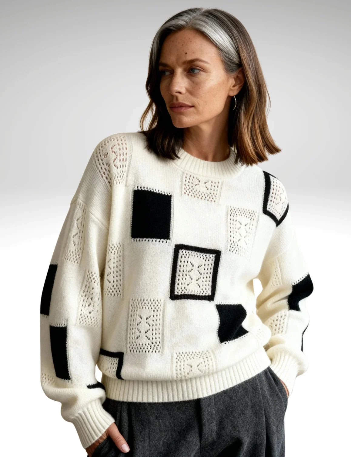 Monochrome Patchwork Knit Jumper