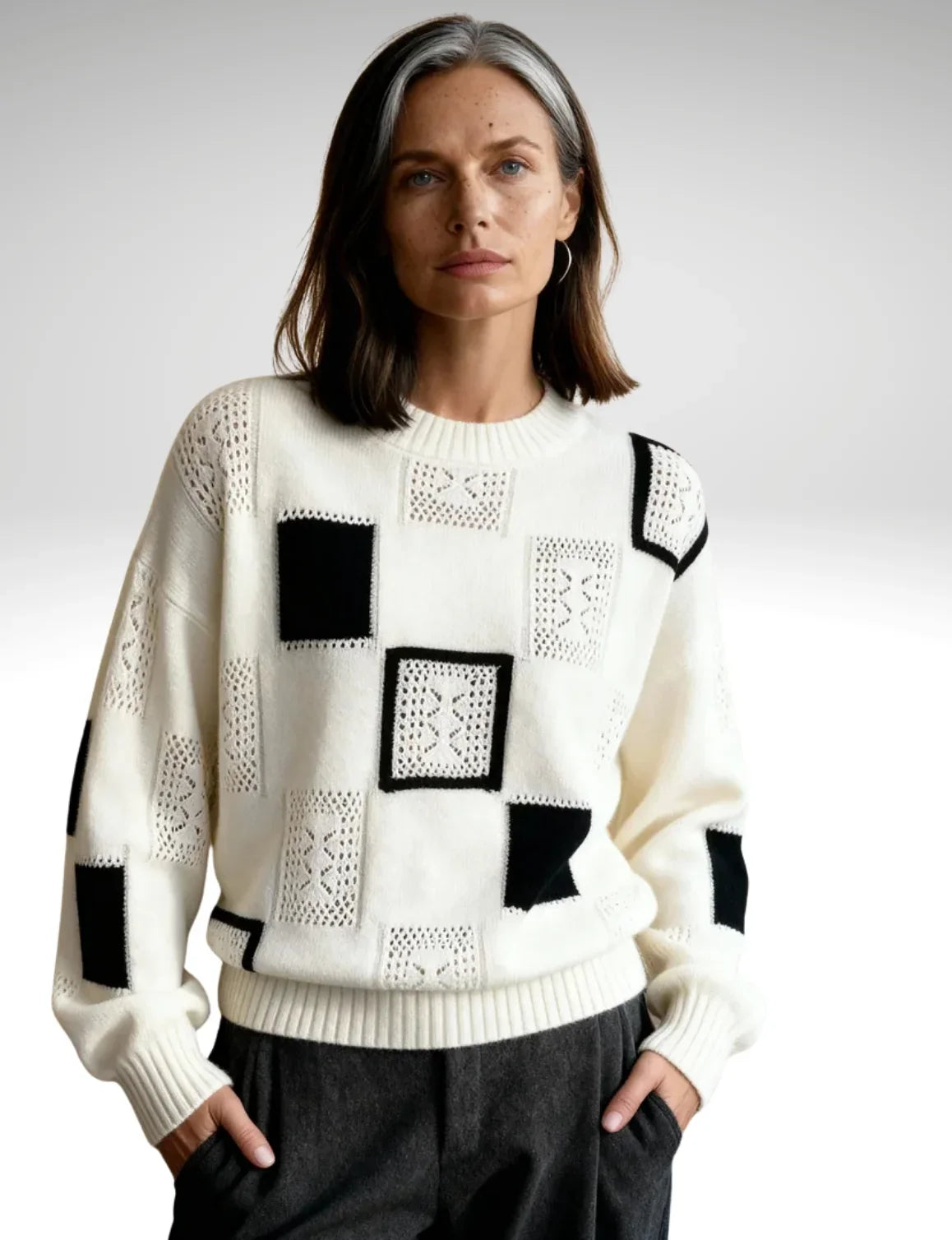 Monochrome Patchwork Knit Jumper