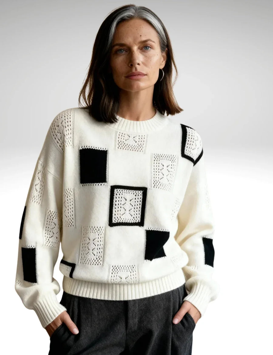 Monochrome Patchwork Knit Jumper