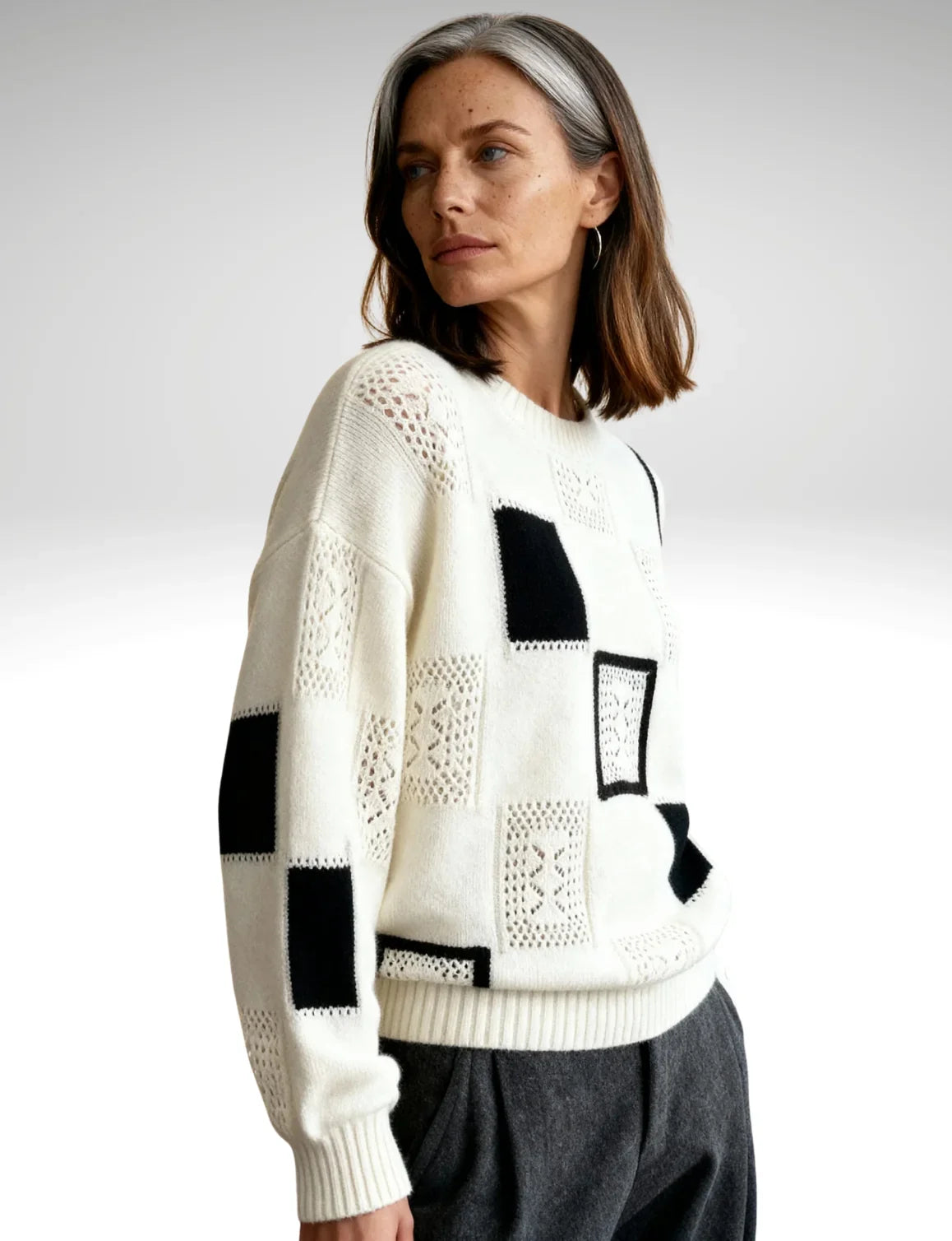 Monochrome Patchwork Knit Jumper