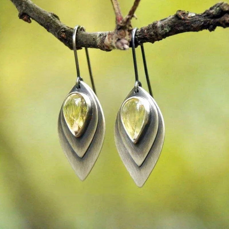 Sterling Silver Amber Teardrop Drop Earrings