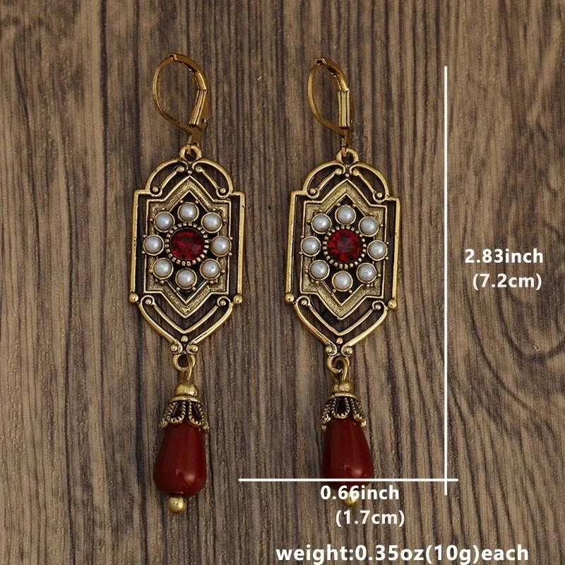 Art Deco Gold Garnet & Pearl Drop Earrings
