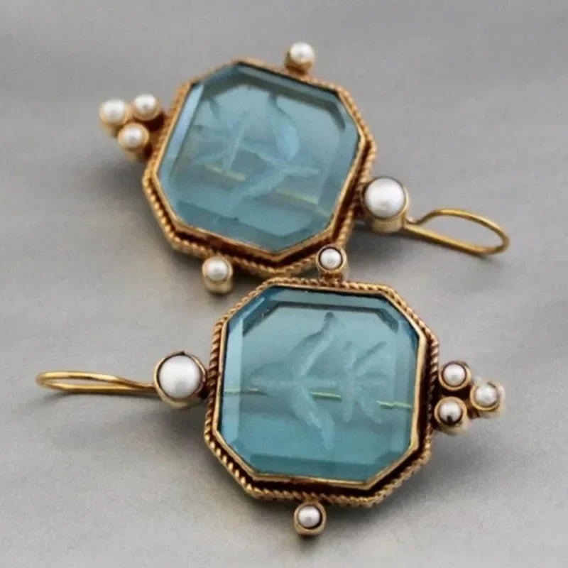 Vintage Pearl Geometric Pendant Drop Earrings