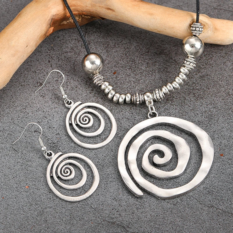 Bohemian Spiral Necklace and Earrings Set