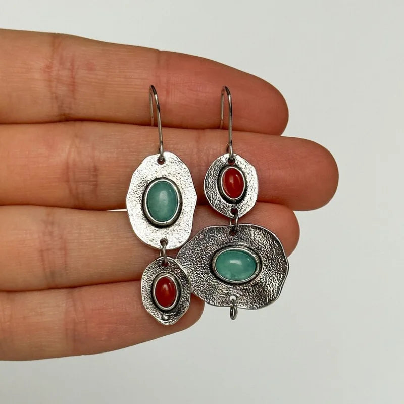 Artisan Silver Multi-Stone Drop Earrings