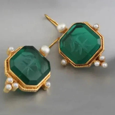 Vintage Pearl Geometric Pendant Drop Earrings