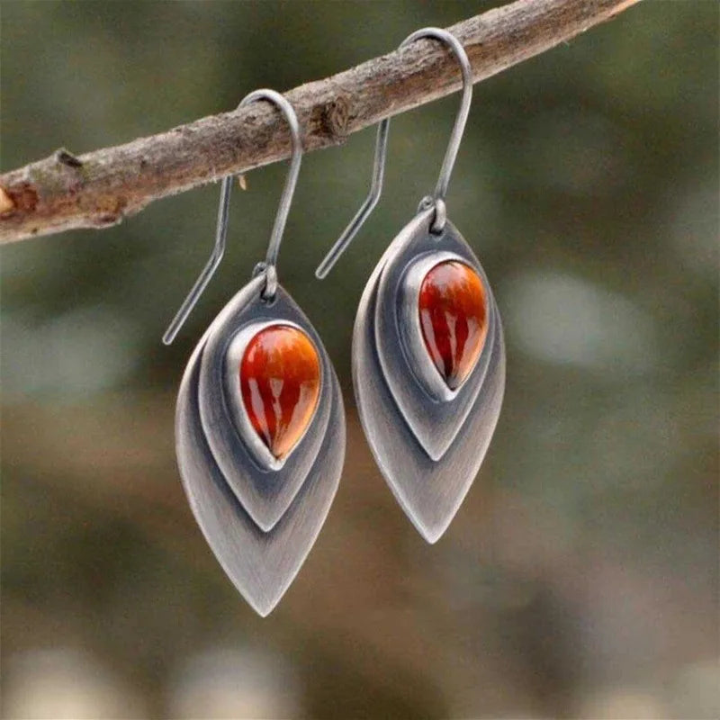 Sterling Silver Amber Teardrop Drop Earrings