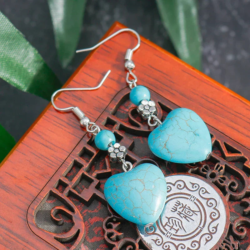 Antique Turquoise Heart Drop Earrings
