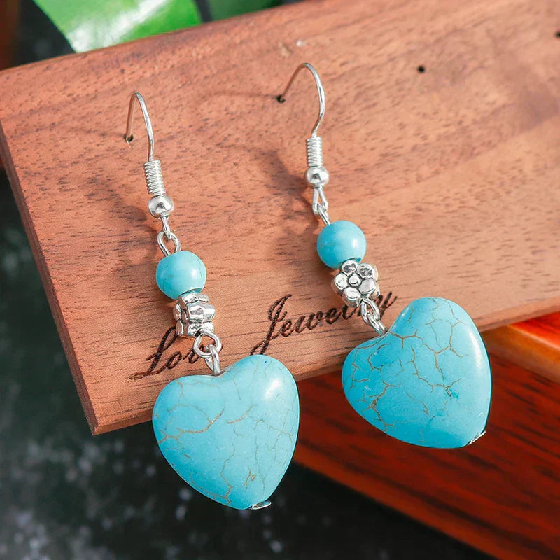 Antique Turquoise Heart Drop Earrings