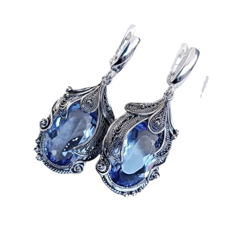 Blue Quartz Gem Earrings retro crystal Earrings