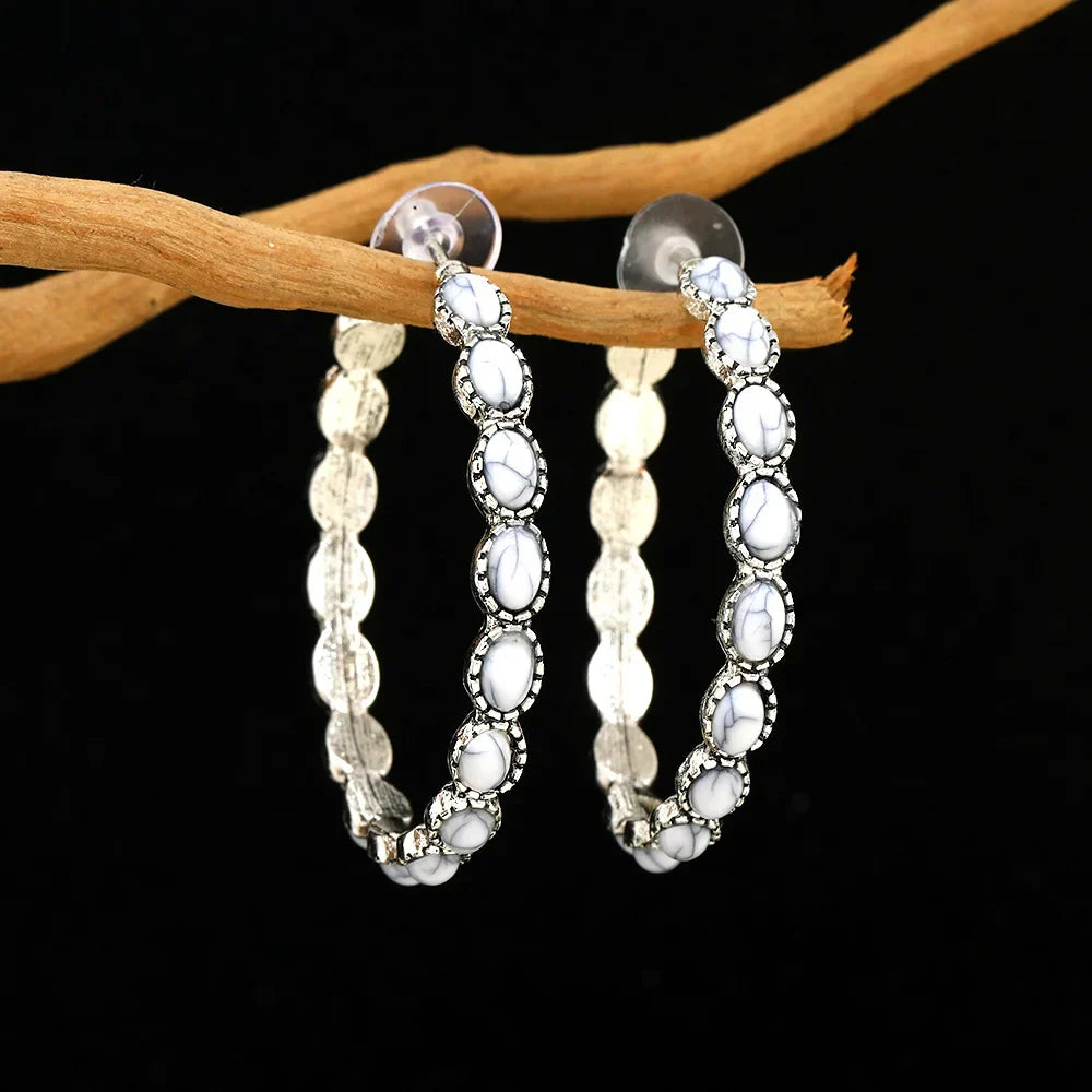 Vintage Oval Silver Hoop Earrings