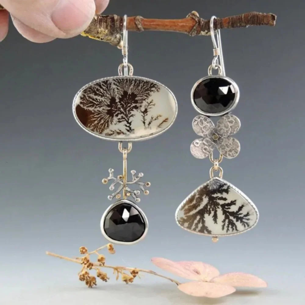 Asymmetrical Dendrite Agate Garden Earrings