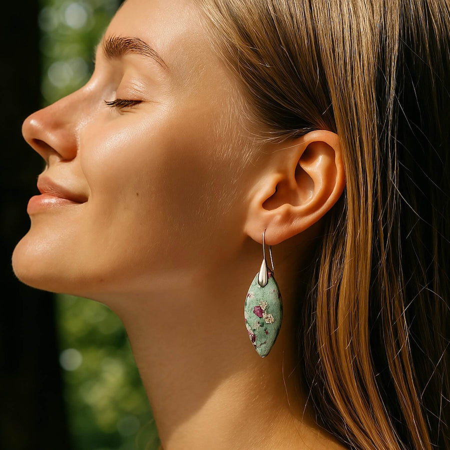 Natural Stone Fuchsite Jasper Drop Earrings