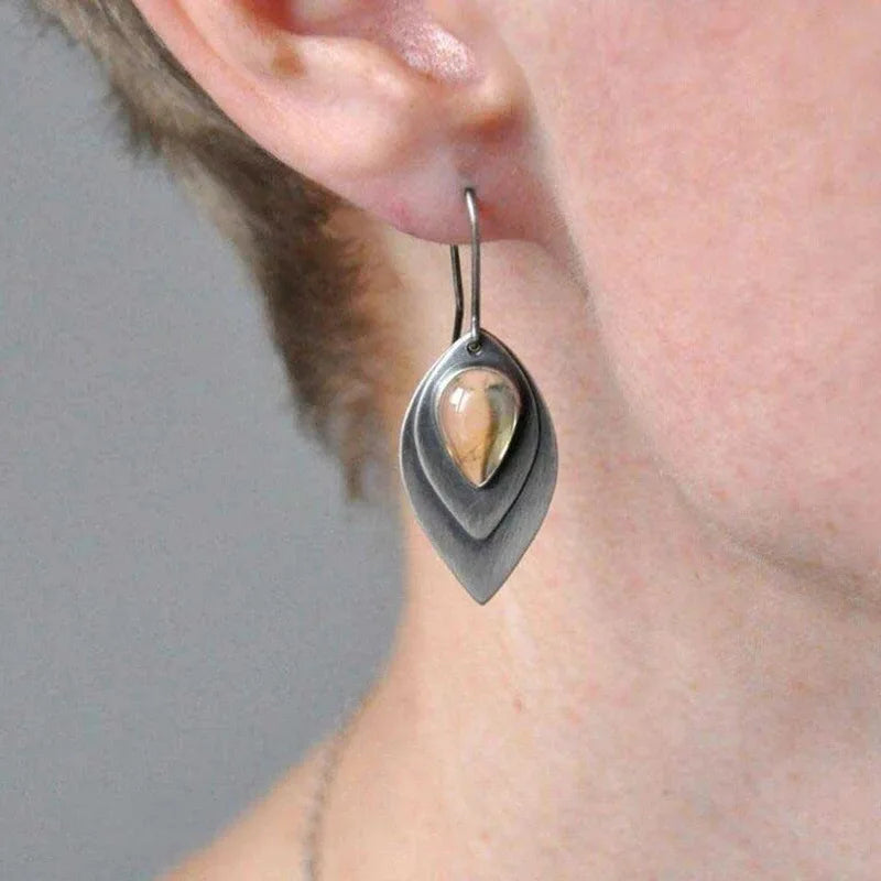 Sterling Silver Amber Teardrop Drop Earrings