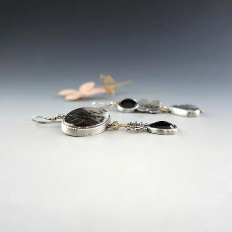Asymmetrical Dendrite Agate Garden Earrings