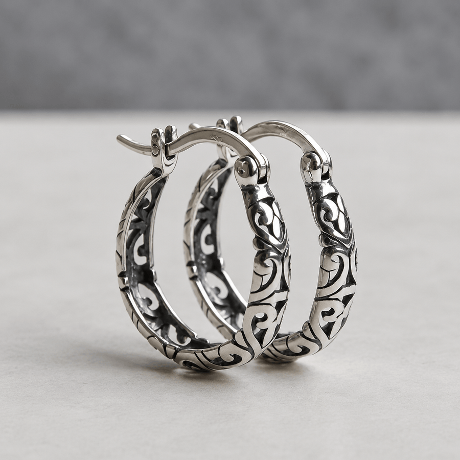 Vintage Irish Celtic Rune Hoop Earrings