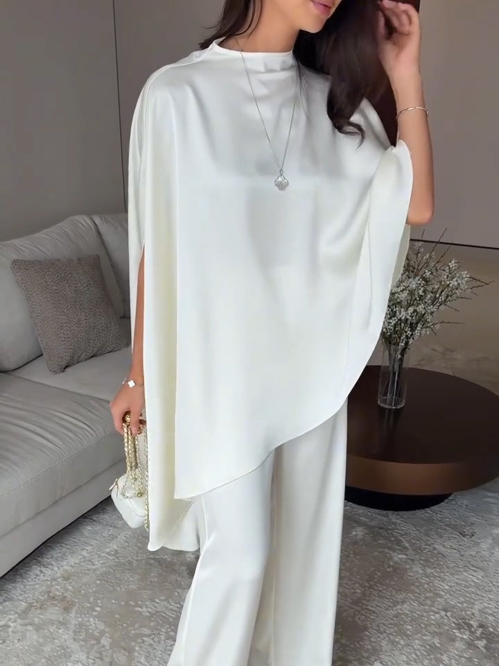 Eunice - Asymmetric Cape Satin Two-Piece Set
