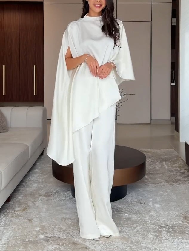 Eunice - Asymmetric Cape Satin Two-Piece Set