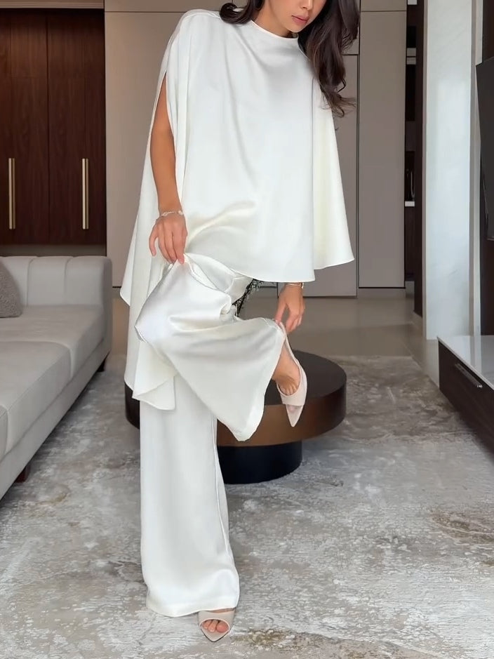 Eunice - Asymmetric Cape Satin Two-Piece Set