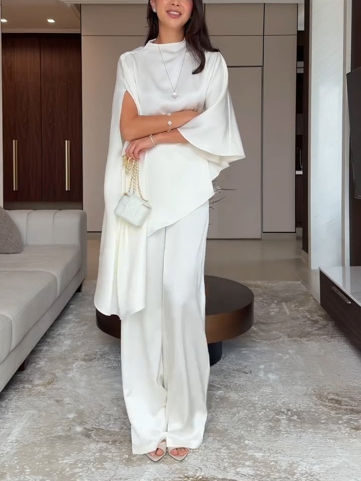 Eunice - Asymmetric Cape Satin Two-Piece Set