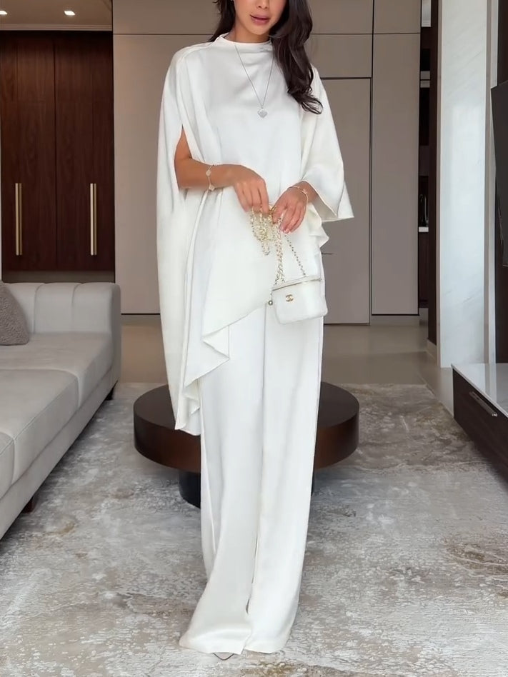 Eunice - Asymmetric Cape Satin Two-Piece Set