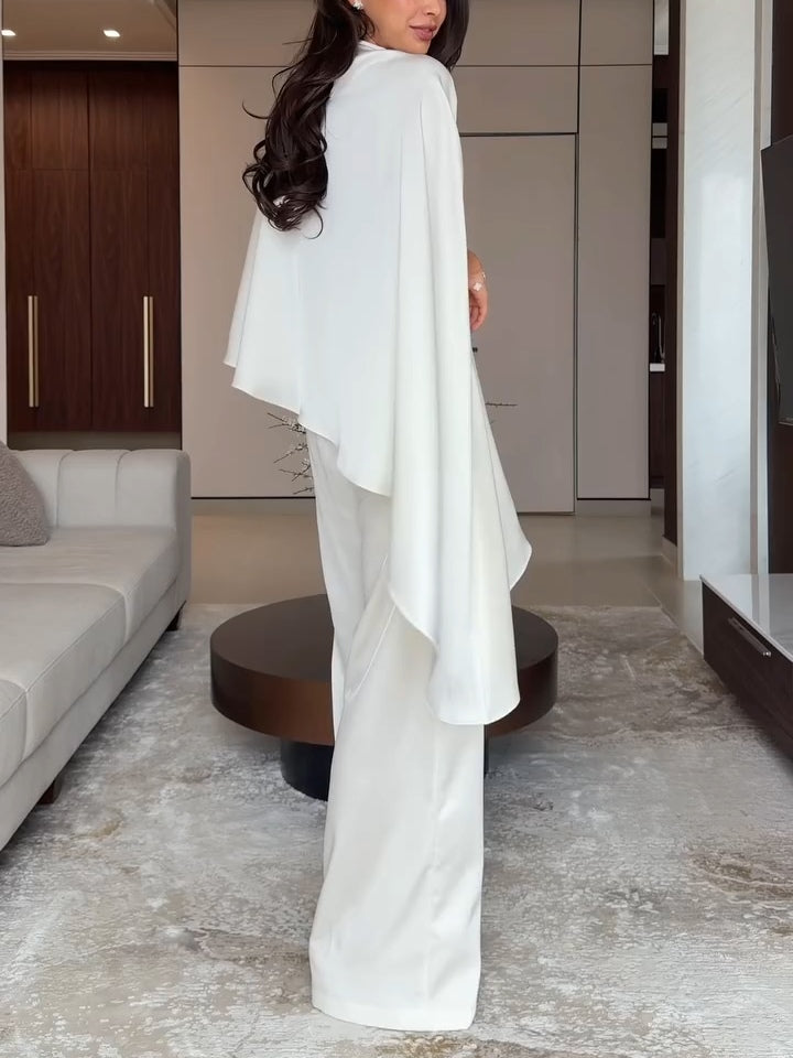 Eunice - Asymmetric Cape Satin Two-Piece Set