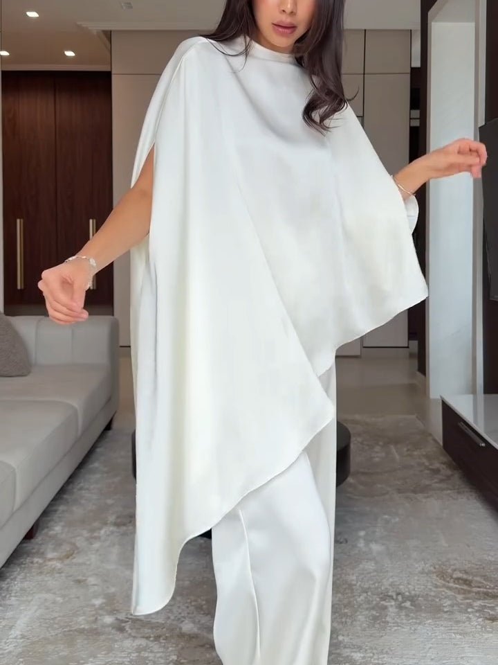 Eunice - Asymmetric Cape Satin Two-Piece Set