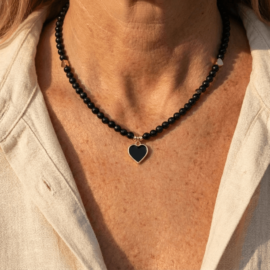 Handmade Black Beads Heart Pendant Necklace