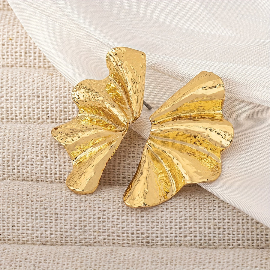 Elegant Textured Gold Fan Statement Stud Earrings