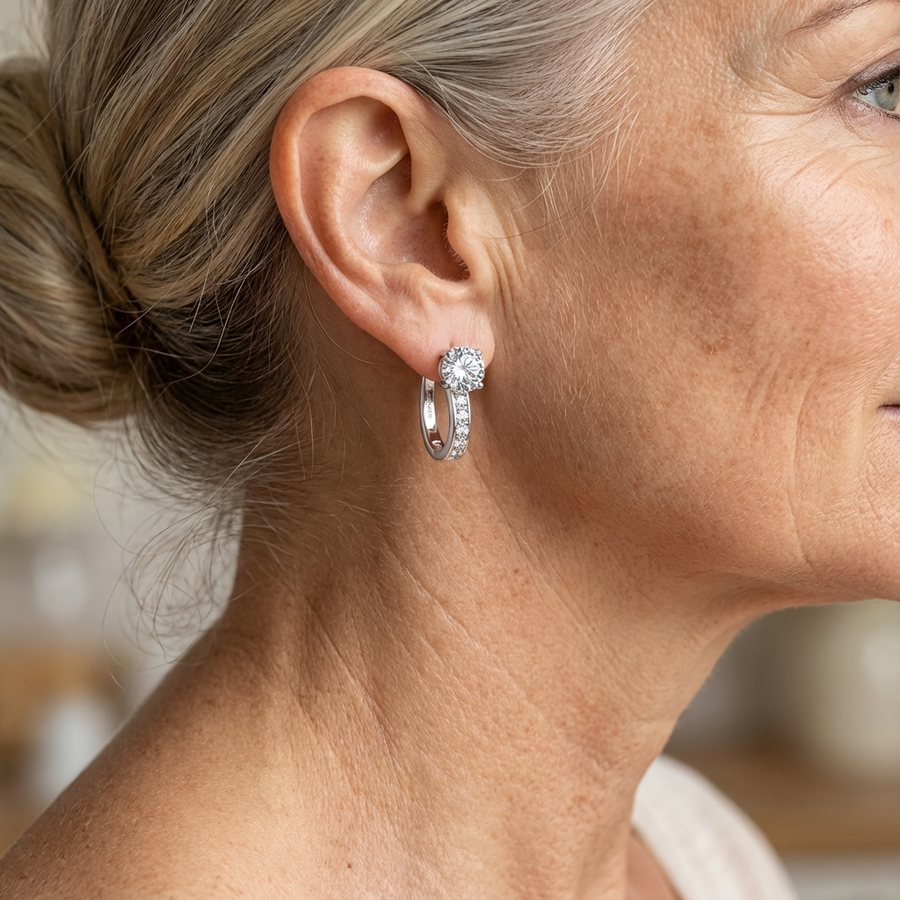 Channel Huggie Earrings | White Gold
