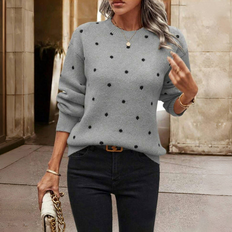 Knitted Sweater with Dots and Round Neck Warm and Soft for Women