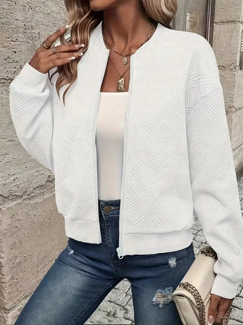 Adeline | Women's Textured Zip-Up Bomber Jacket