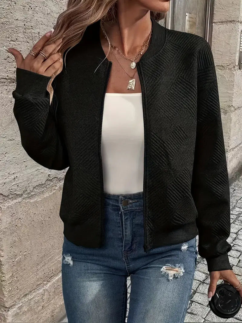 Adeline | Women's Textured Zip-Up Bomber Jacket