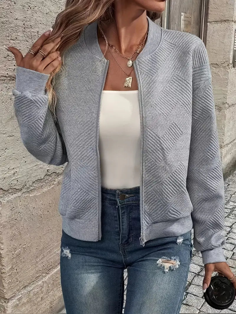 Adeline | Women's Textured Zip-Up Bomber Jacket