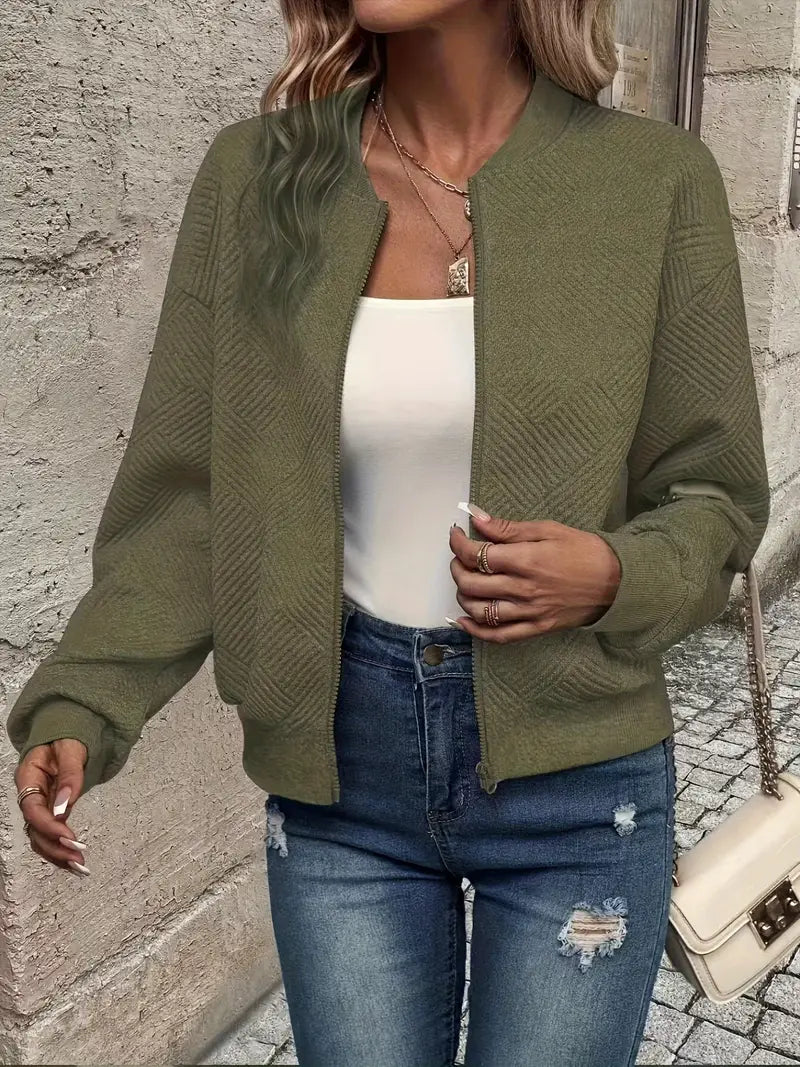 Adeline | Women's Textured Zip-Up Bomber Jacket