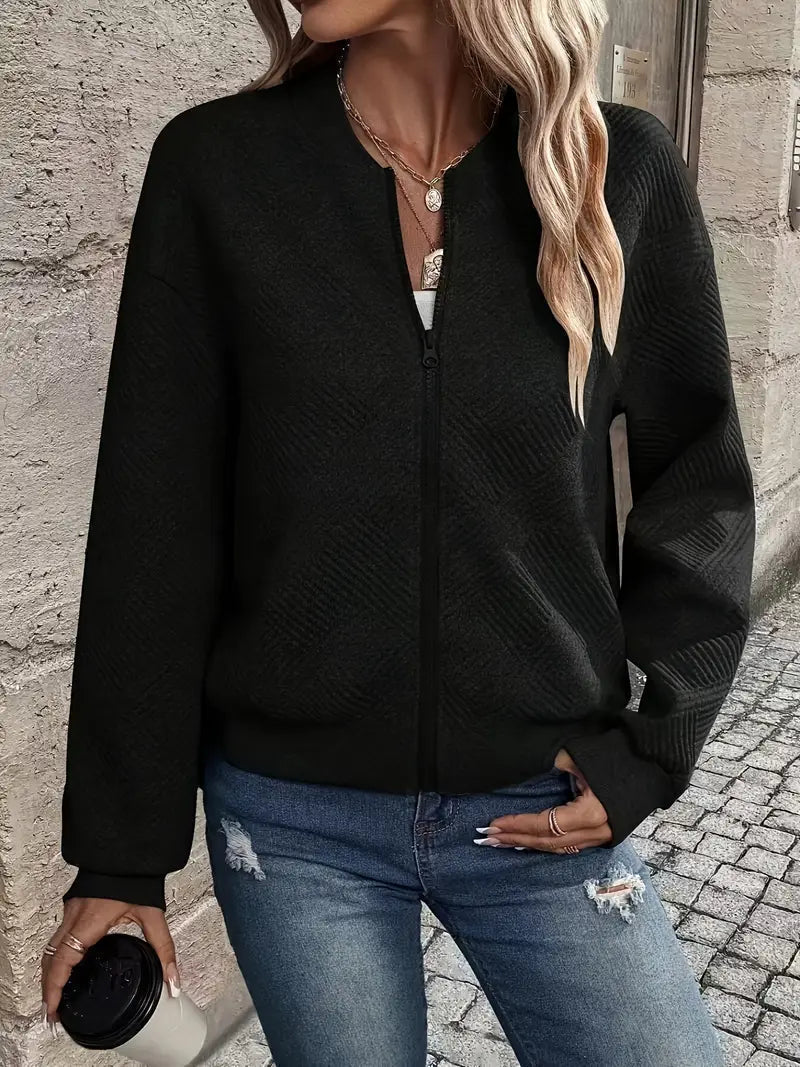 Adeline | Women's Textured Zip-Up Bomber Jacket