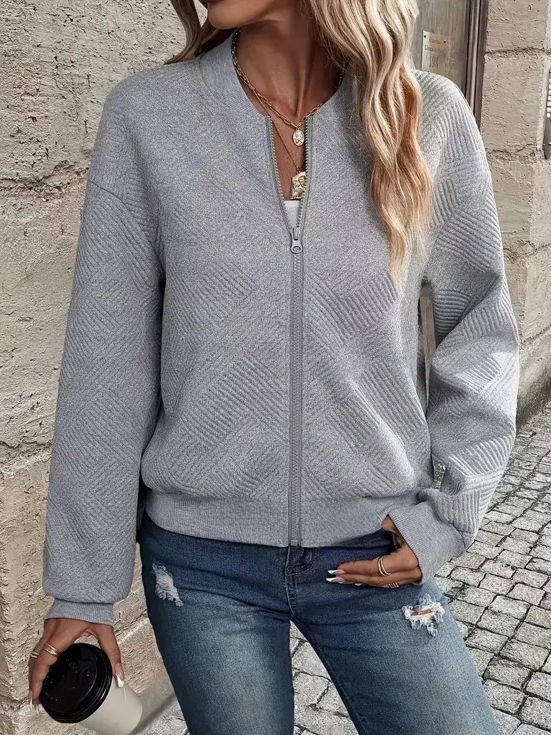 Adeline | Women's Textured Zip-Up Bomber Jacket
