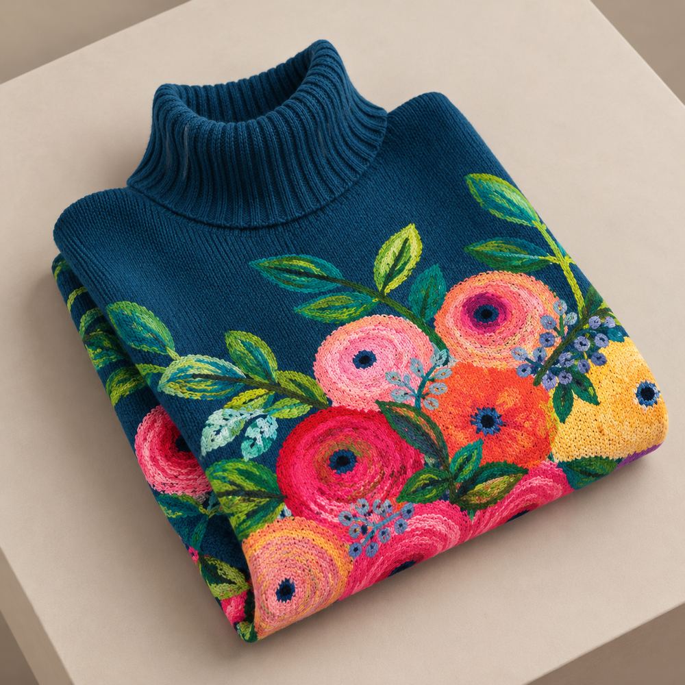 Alice sweater neatly folded showing the ribbed cuff and hem detail