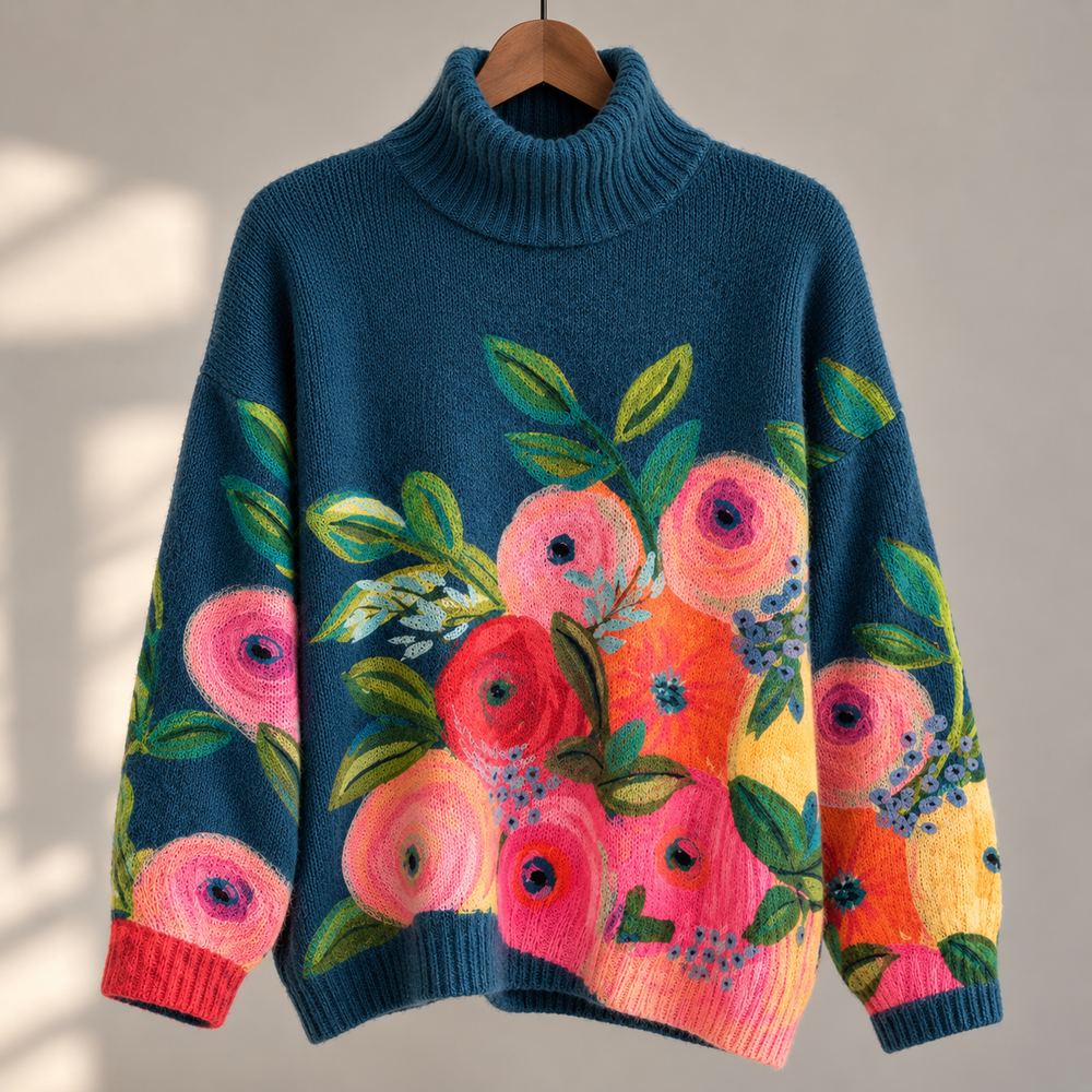 The Alice sweater on a wooden hanger against a plain wall